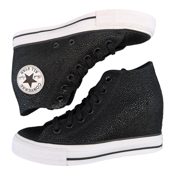 Converse 2017 CTAS Lux Mid Hidden Wedge Black Stingray Pebbled Leather Sneaker 7 - Picture 10 of 10